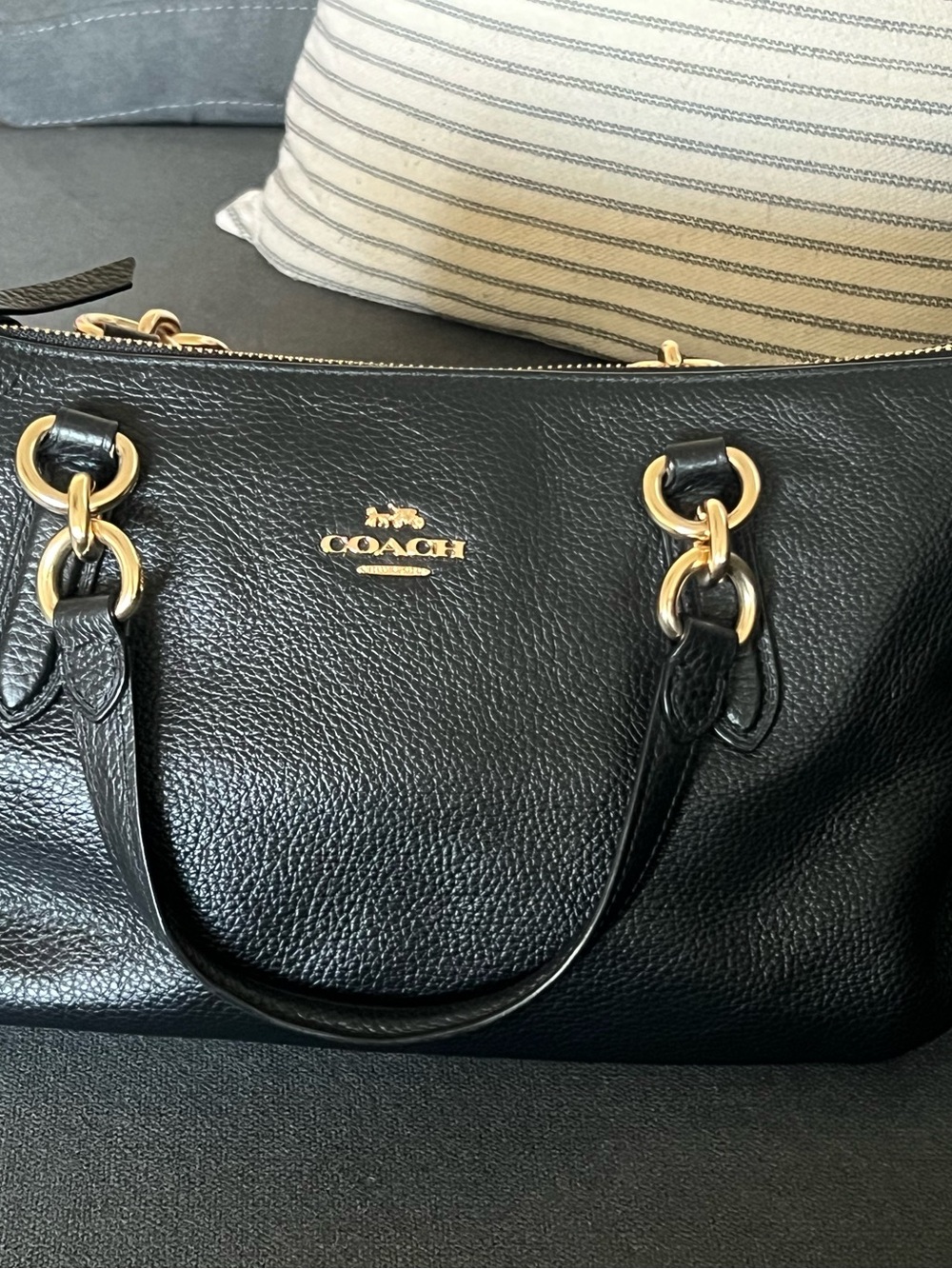 Coach Black Pebbled Leather Satchel with Gold Accents